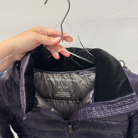 Andrew Marc Packable Lightweight Premium Down Metallic Purple Long Sleeve Parka - Picture 4 of 8
